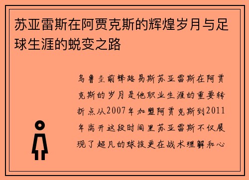 苏亚雷斯在阿贾克斯的辉煌岁月与足球生涯的蜕变之路
